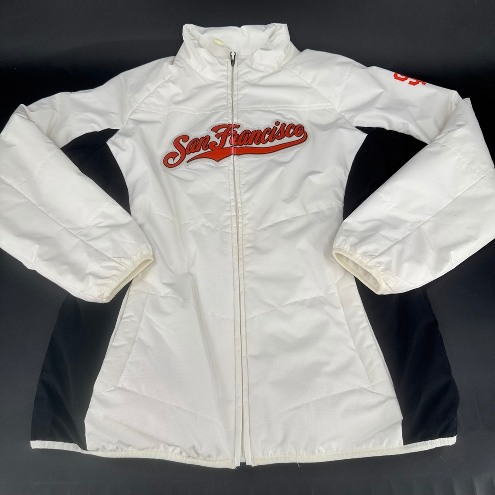 Majestic MLB San Francisco Giants Jacket Womens XL White Full Zip Fleece Lined
